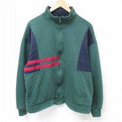 【20%OFF】L★古着 長袖 フルジップ スウェット メンズ 00年代 00s マルチカラー モックネック ハイネック 緑他 グリーン 25apr11 中古 スエット トレーナー トップス