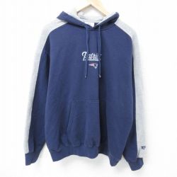 XL★古着 長袖 スウェット パーカー メンズ 00年代 00s NFL ニューイングランドペイトリオッツ ツートンカラー 刺繍 紺他 ネイビー アメフト スーパーボウル 25apr11 中古 スエット トレーナー トップス