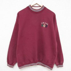 XL★古着 長袖 スウェット メンズ 90年代 90s UMASS 大きいサイズ クルーネック エンジ 25apr14 中古 スエット トレーナー トップス