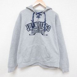 XL★古着 長袖 スウェット パーカー メンズ 00年代 00s ホッケー 刺繍 大きいサイズ USA製 グレー 霜降り 25apr14 中古 スエット トレーナー トップス