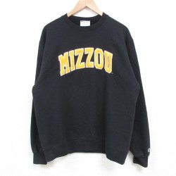 M★古着 チャンピオン Champion 長袖 スウェット メンズ MIZZOU クルーネック 黒 ブラック 25apr14 中古 スエット トレーナー トップス