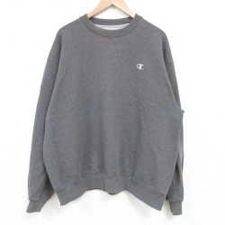 XL★古着 チャンピオン Champion 長袖 スウェット メンズ ワンポイントロゴ クルーネック 濃グレー 霜降り 25apr14 中古 スエット トレーナー トップス