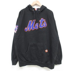 L★古着 長袖 スウェット パーカー メンズ MLB ニューヨークメッツ 黒 ブラック メジャーリーグ ベースボール 野球 25apr14 中古 スエット トレーナー トップス