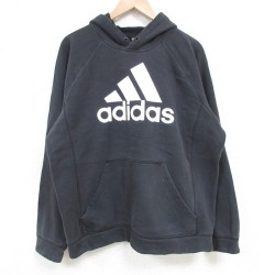L★古着 アディダス adidas 長袖 スウェット パーカー メンズ ビッグロゴ ラグラン 黒 ブラック 25apr14 中古 スエット トレーナー トップス
