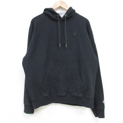 L★古着 チャンピオン Champion 長袖 スウェット パーカー メンズ ワンポイントロゴ 黒 ブラック 25apr14 中古 スエット トレーナー トップス