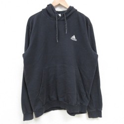 L★古着 アディダス adidas 長袖 スウェット パーカー メンズ ワンポイントロゴ 黒 ブラック 25apr14 中古 スエット トレーナー トップス
