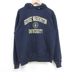 M★古着 チャンピオン Champion 長袖 スウェット パーカー メンズ ジョージワシントン カレッジ 紺 ネイビー 25apr14 中古 スエット トレーナー トップス