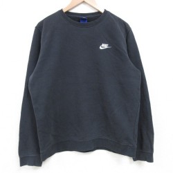 M★古着 ナイキ NIKE 長袖 スウェット メンズ ワンポイントロゴ クルーネック 黒 ブラック 25apr14 中古 スエット トレーナー トップス