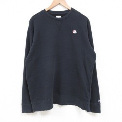 【50%OFF】L★古着 チャンピオン Champion 長袖 スウェット メンズ ワンポイントロゴ クルーネック 黒 ブラック 25apr14 中古 スエット トレーナー トップス
