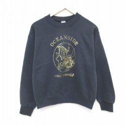 M★古着 フルーツオブザルーム 長袖 スウェット メンズ 90年代 90s 魚 クルーネック USA製 黒 ブラック 25apr14 中古 スエット トレーナー トップス