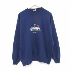 XL★古着 ヘインズ Hanes 長袖 スウェット メンズ 90年代 90s ラグビー 刺繍 クルーネック 紺 ネイビー 25apr14 中古 スエット トレーナー トップス