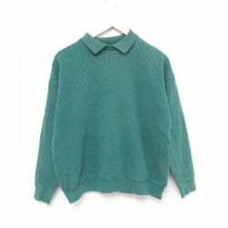 L★古着 オービス ORVIS 長袖 トップス メンズ 90年代 90s 無地 コットン 襟付き 緑 グリーン 25apr14 中古 スエット トレーナー
