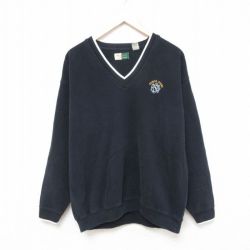 【50%OFF】XL★古着 Wear Guard 長袖 スウェット メンズ 00年代 00s ROMAN STONE コットン Vネック 黒 ブラック 25apr14 中古 スエット トレーナー トップス