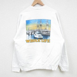 L★古着 フルーツオブザルーム 長袖 スウェット メンズ 90年代 90s 船 クルーネック USA製 白 ホワイト 25apr15 中古 スエット トレーナー トップス