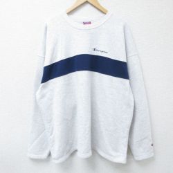 XL★古着 チャンピオン Champion 長袖 スウェット メンズ 00年代 00s ワンポイントロゴ ツートンカラー 大きいサイズ クルーネック 薄グレー他 霜降り 25apr15 中古 スエット トレーナー トップス