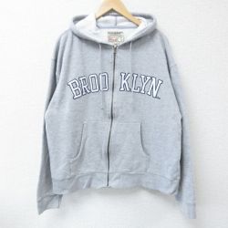XL★古着 STEAVE＆BARRYS 長袖 フルジップ スウェット パーカー メンズ ブルックリン 刺繍 グレー 霜降り 25apr15 中古 スエット トレーナー トップス