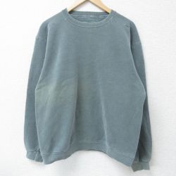 L★古着 長袖 スウェット メンズ 00年代 00s 無地 クルーネック 緑 グリーン 25apr15 中古 スエット トレーナー トップス