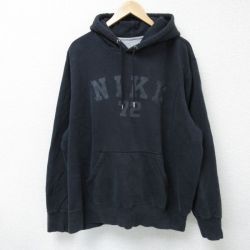 XL★古着 ナイキ NIKE 長袖 スウェット パーカー メンズ ビッグロゴ 刺繍 大きいサイズ 黒 ブラック 25apr15 中古 スエット トレーナー トップス