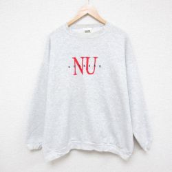 XL★古着 TULTEX 長袖 スウェット メンズ 90年代 90s ハスカーズ 刺繍 大きいサイズ クルーネック USA製 薄グレー 霜降り 25apr15 中古 スエット トレーナー トップス
