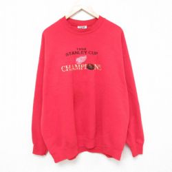 XL★古着 リー Lee 長袖 スウェット メンズ 90年代 90s NHL デトロイトレッドウィングス 刺繍 大きいサイズ クルーネック USA製 赤 レッド アイスホッケー 25apr15 中古 スエット トレーナー トップス