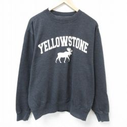 L★古着 長袖 スウェット メンズ 00年代 00s イエローストーン 刺繍 クルーネック 黒 ブラック 霜降り 25apr16 中古 スエット トレーナー トップス