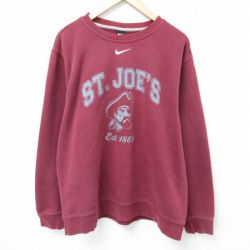 XL★古着 ナイキ NIKE 長袖 スウェット メンズ ST JOES 大きいサイズ クルーネック エンジ 25apr16 中古 スエット トレーナー トップス