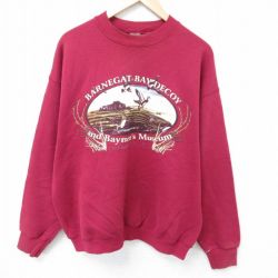 【50%OFF】XL★古着 フルーツオブザルーム 長袖 スウェット メンズ 00年代 00s 鳥 クルーネック エンジ 25apr16 中古 スエット トレーナー トップス