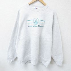 【50%OFF】XL★古着 長袖 スウェット メンズ 90年代 90s ヨット ニューヨーク 刺繍 大きいサイズ コットン クルーネック USA製 薄グレー 霜降り 25apr16 中古 スエット トレーナー トップス