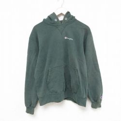 L★古着 チャンピオン Champion 長袖 スウェット パーカー メンズ 90年代 90s ワンポイントロゴ USA製 緑 グリーン 25apr16 中古 スエット トレーナー トップス
