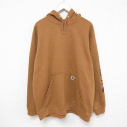 XL★古着 カーハート Carhartt 長袖 スウェット パーカー メンズ ワンポイントロゴ 大きいサイズ 茶 ブラウン 25apr16 中古 スエット トレーナー トップス