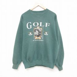 【50%OFF】XL★古着 長袖 スウェット メンズ 90年代 90s ゴルフ クルーネック 緑 グリーン 霜降り 25apr16 中古 スエット トレーナー トップス