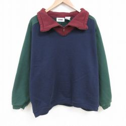 【50%OFF】ギタノ 90s ハーフジップスウェット ラグラン ネイビー XL | 古着