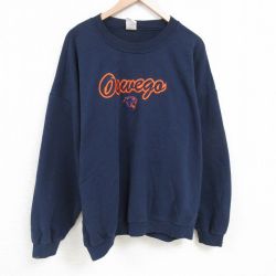 【50%OFF】XL★古着 長袖 スウェット メンズ 00年代 00s オスウェゴ 刺繍 大きいサイズ クルーネック 紺 ネイビー 25apr16 中古 スエット トレーナー トップス