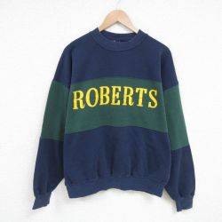 【50%OFF】XL★古着 長袖 スウェット メンズ 90年代 90s ROBERTS ツートンカラー 大きいサイズ クルーネック USA製 紺他 ネイビー 25apr17 中古 スエット トレーナー トップス