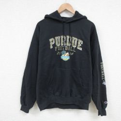 XL★古着 チャンピオン Champion 長袖 スウェット パーカー メンズ 00年代 00s PURDUE ラグビーボール 大きいサイズ 黒 ブラック 25apr17 中古 スエット トレーナー トップス