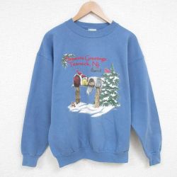 L★古着 ヘインズ Hanes 長袖 スウェット メンズ 90年代 90s ポスト 雪 クルーネック USA製 薄紺 ネイビー 25apr17 中古 スエット トレーナー トップス