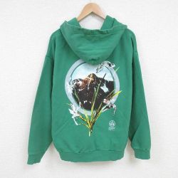 XL★古着 長袖 スウェット パーカー メンズ 90年代 90s 花 大きいサイズ コットン USA製 緑 グリーン 25apr17 中古 スエット トレーナー トップス