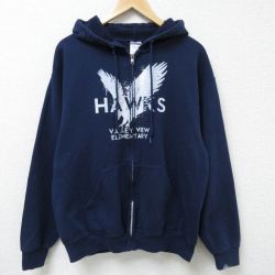 L★古着 ジャージーズ 長袖 フルジップ スウェット パーカー メンズ 00年代 00s フォークス 紺 ネイビー 25apr18 中古 スエット トレーナー トップス