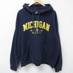XL★古着 長袖 スウェット パーカー メンズ 00年代 00s ミシガン 刺繍 大きいサイズ 紺 ネイビー 25apr18 中古 スエット トレーナー トップス