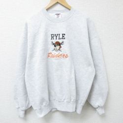 【20%OFF】XL★古着 ジャージーズ 長袖 スウェット メンズ 90年代 90s 海賊 刺繍 クルーネック USA製 薄グレー 霜降り 25apr18 中古 スエット トレーナー トップス