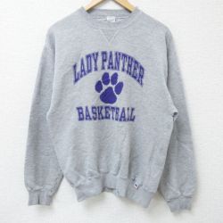 【50%OFF】M★古着 ラッセル 長袖 スウェット メンズ 00年代 00s 手形 クルーネック グレー 霜降り 25apr18 中古 スエット トレーナー トップス