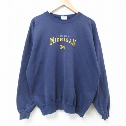 【50%OFF】XL★古着 ヘインズ Hanes 長袖 スウェット メンズ 00年代 00s ミシガン 刺繍 大きいサイズ クルーネック 紺 ネイビー 25apr21 中古 スエット トレーナー トップス