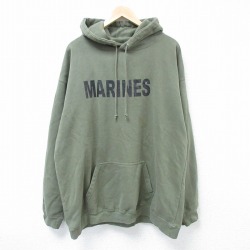XL★古着 長袖 スウェット パーカー メンズ ミリタリー マリーンズ 大きいサイズ 緑 グリーン 25apr21 中古 スエット トレーナー トップス
