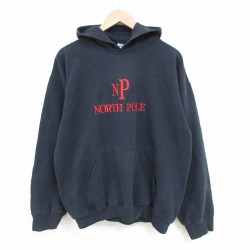 L★古着 長袖 スウェット パーカー メンズ 00年代 00s NORT POLE 刺繍 黒 ブラック 25apr21 中古 スエット トレーナー トップス