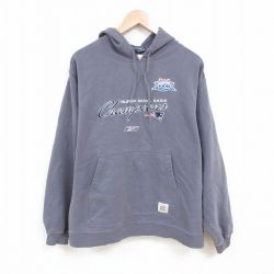 XL★古着 リーボック REEBOK 長袖 スウェット パーカー メンズ NFL ニューイングランドペイトリオッツ 刺繍 グレー アメフト スーパーボウル 25apr28 中古 スエット トレーナー トップス