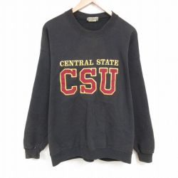 【50%OFF】XL★古着 リー 長袖 スウェット メンズ 90年代 90s CSU 刺? 大きいサイズ クルーネック USA製 黒 ブラック 25apr28 中古 スエット トレーナー トップス