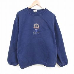 XL★古着 長袖 スウェット メンズ 00年代 00s 気球 刺繍 大きいサイズ コットン クルーネック 紺 ネイビー 25apr28 中古 スエット トレーナー トップス