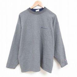 XL★古着 チャンピオン 長袖 スウェット メンズ ワンポイントロゴ 大きいサイズ クルーネック グレー 霜降り 25apr28 中古 スエット トレーナー トップス
