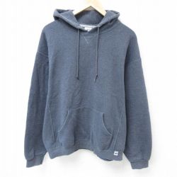 XL★古着 ラッセル 長袖 スウェット パーカー メンズ 00年代 00s 無地 濃グレー 霜降り 25may01 中古 スエット トレーナー トップス