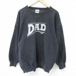 XL★古着 TULTEX 長袖 スウェット メンズ 90年代 90s DAD 刺繍 大きいサイズ クルーネック USA製 黒 ブラック 25may01 中古 スエット トレーナー トップス